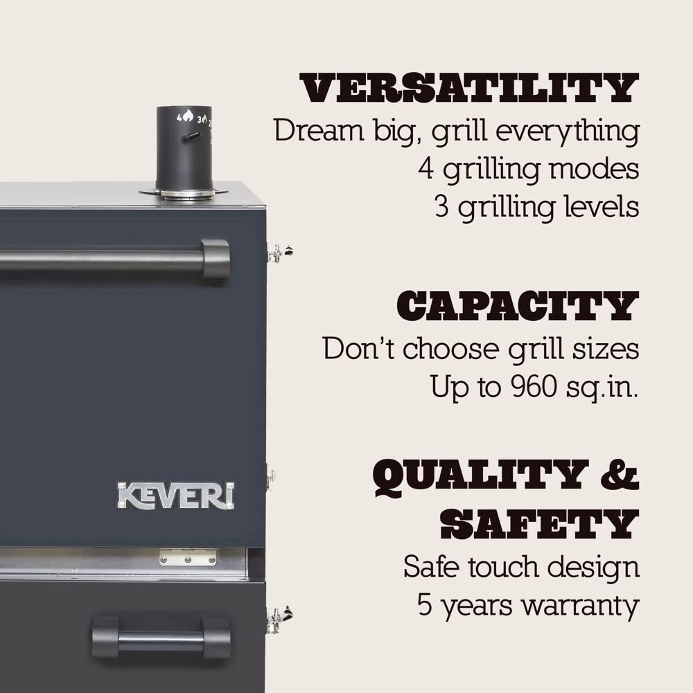 Keveri H1 Multipurpose Charcoal Oven Grill & Smoker, Medium Rare, Large
