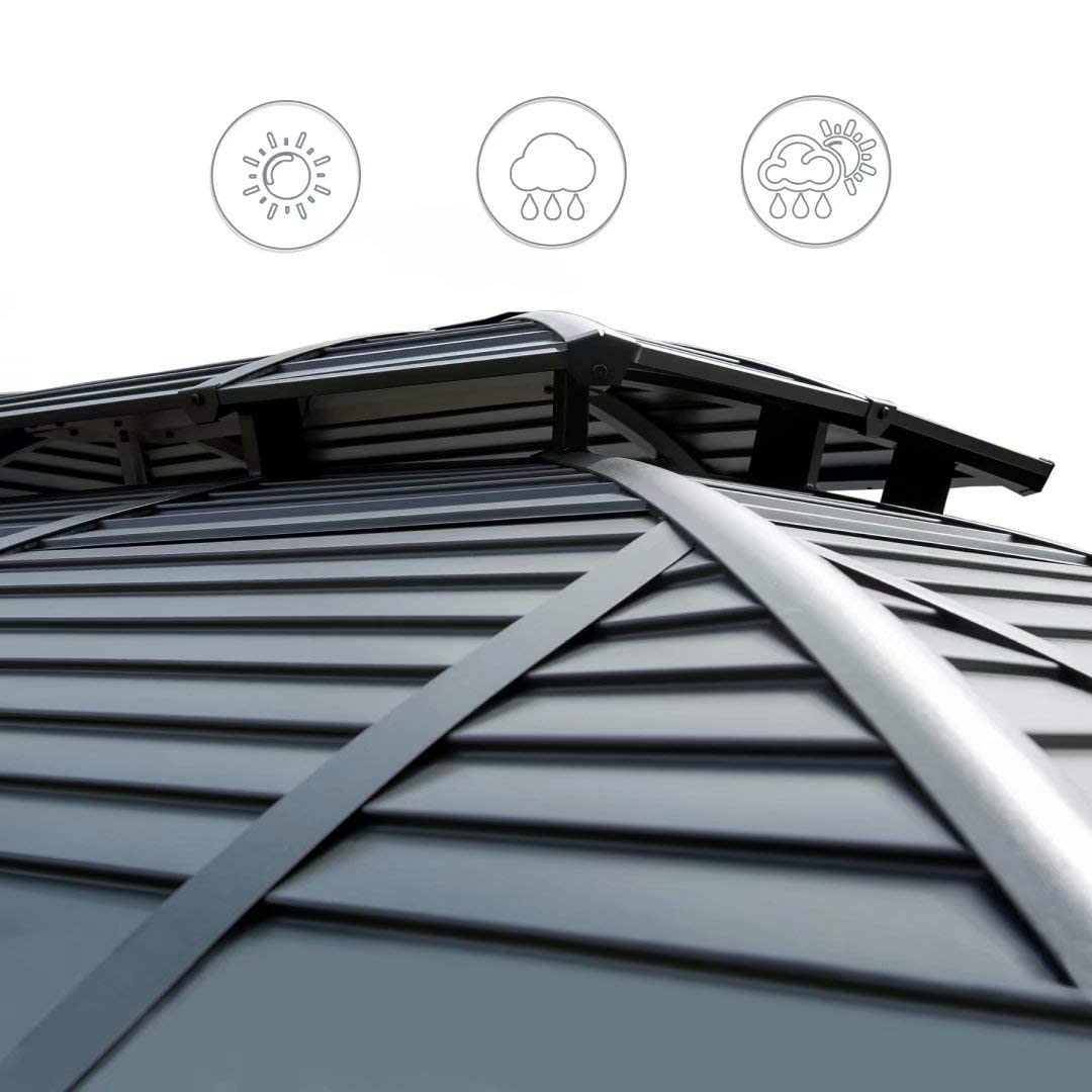 Domi 10x12ft Hardtop Gazebo, Aluminum Double Roof, Netting, Sidewall