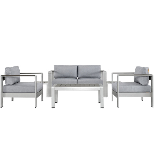 Modway Shore 6-Piece Aluminum Outdoor Sectional Sofa Set, Silver/Gray