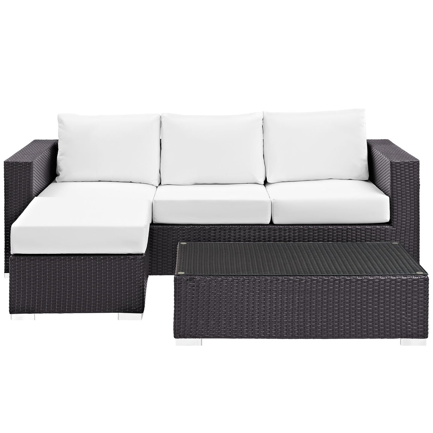 Modway Convene 3-Piece Outdoor Wicker Sofa Set, Espresso/White