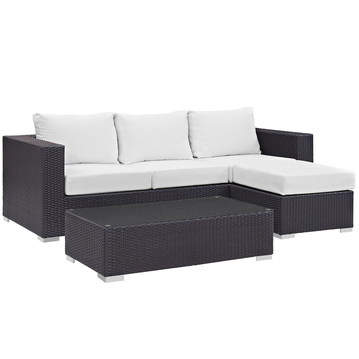 Modway Convene 3-Piece Outdoor Wicker Sofa Set, Espresso/White
