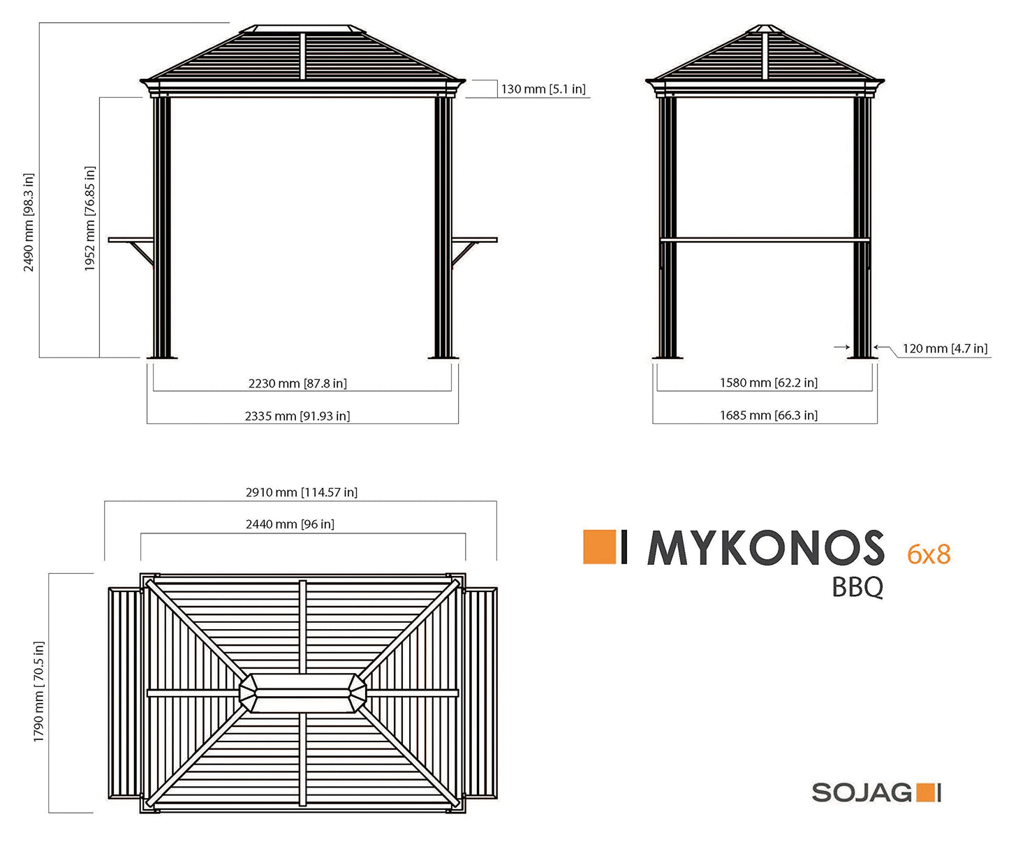 Sojag Mykonos 5x8ft BBQ Grill Gazebo, Aluminum Frame