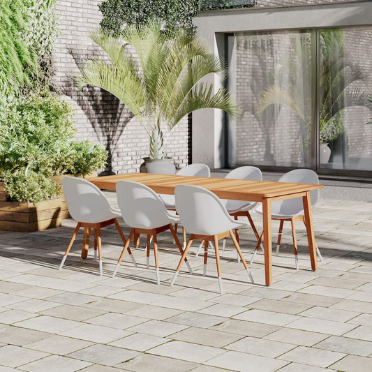 Brampton 7-Piece Outdoor Eucalyptus Dining Set, White Chairs