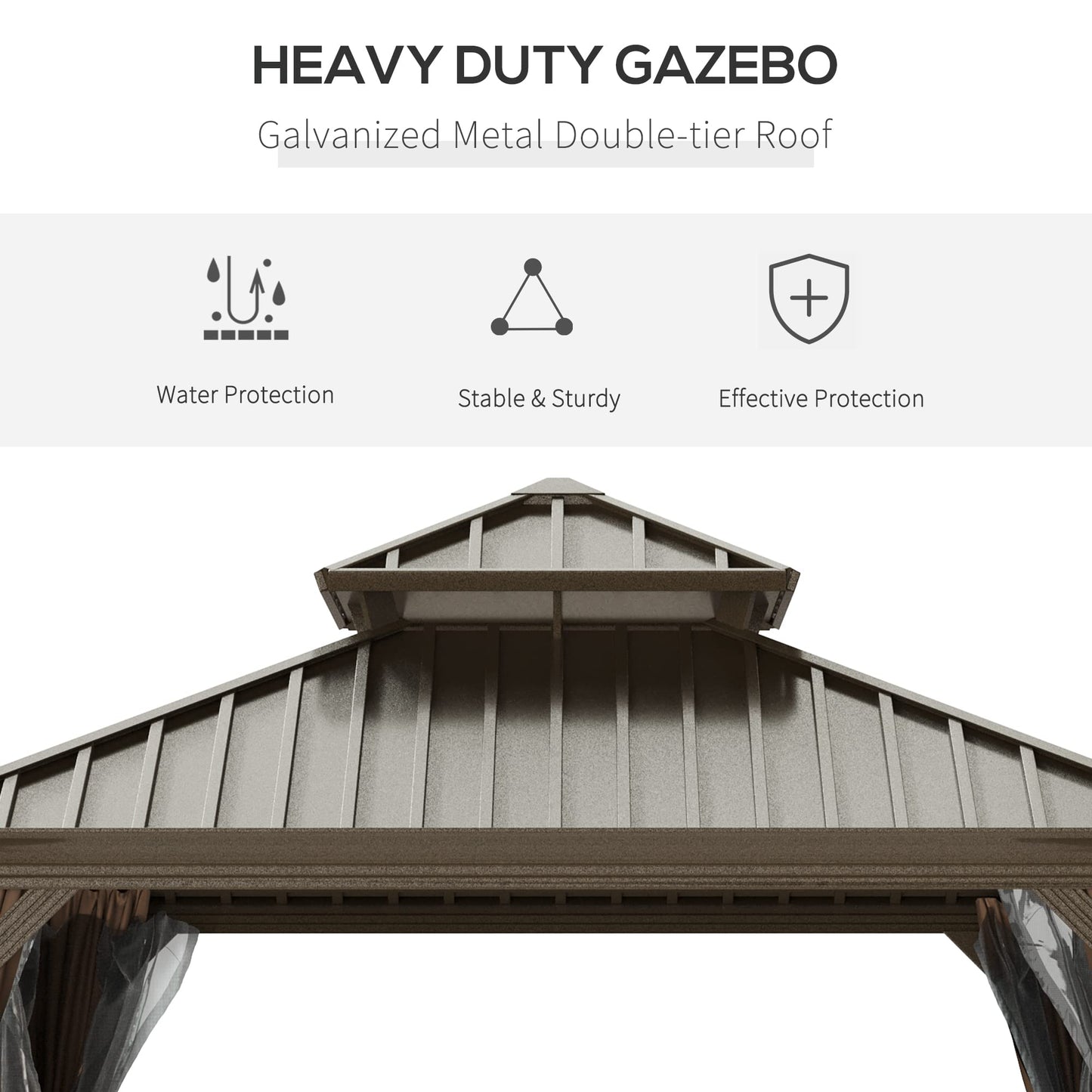 Outsunny 12x12ft Hardtop Gazebo, Steel Roof, Aluminum Frame, Coffee
