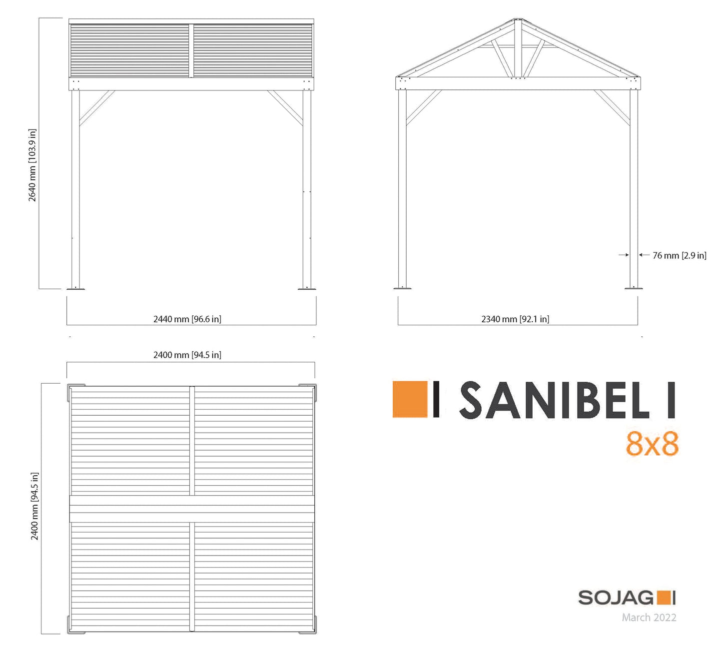 Sojag Sanibel I 8x8ft Hardtop Gazebo, Aluminum Frame