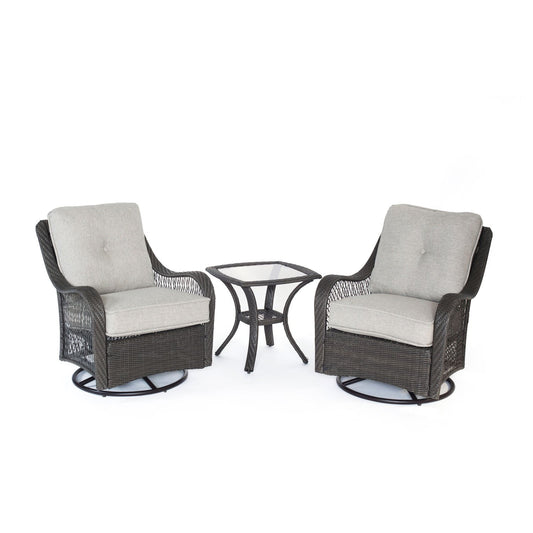 Hanover Orleans 3-Piece Swivel Glider Chat Set, Gray, Silver