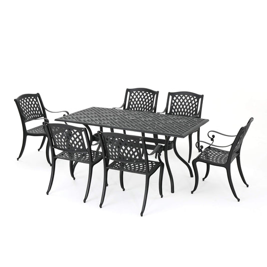 Christopher Knight Home Cayman 7-Piece Outdoor Dining Set, Black Sand