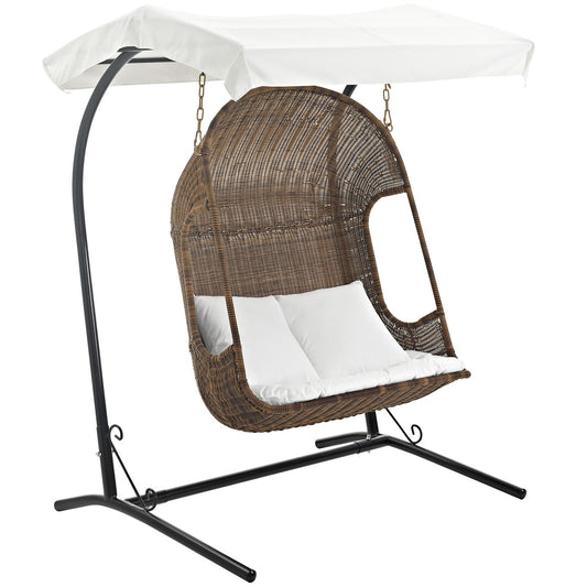 Modway Vantage Outdoor Wicker Swing Chair with Canopy, Brown/White