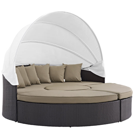 Modway Convene Outdoor Wicker Sectional Daybed, Retractable Canopy, Mocha