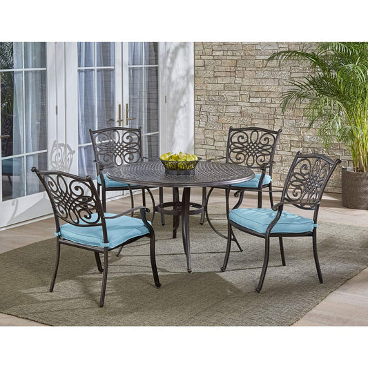 Hanover Traditions 5-Piece Dining Set, 48" Table, Blue
