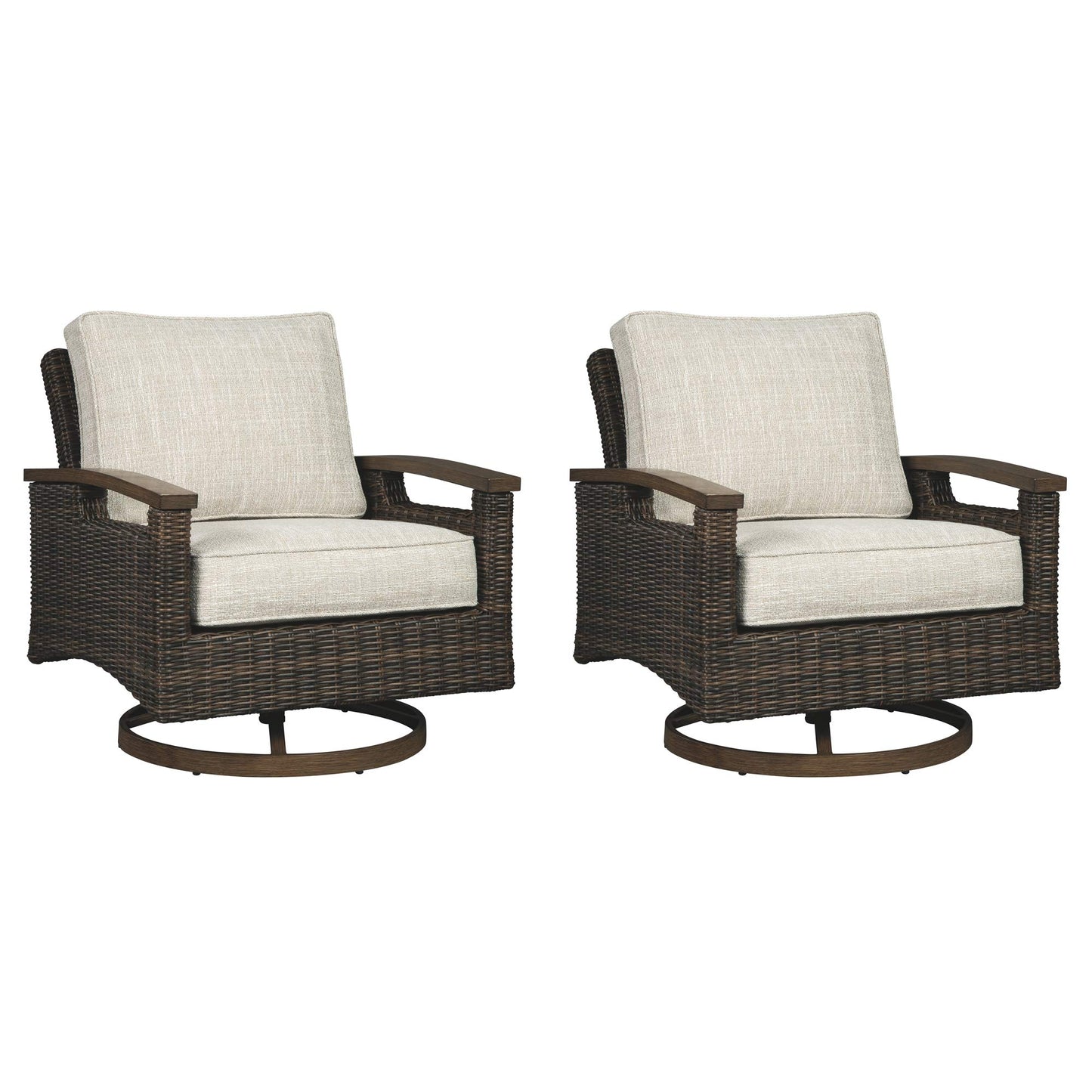 Signature Design Ashley Paradise Trail Outdoor Swivel Lounge Chairs, Beige