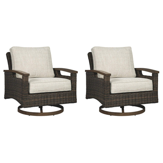 Signature Design Ashley Paradise Trail Outdoor Swivel Lounge Chairs, Beige