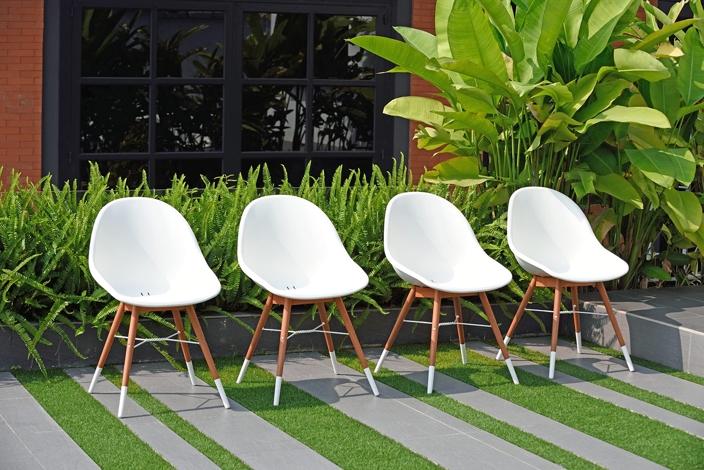 Brampton 7-Piece Outdoor Eucalyptus Dining Set, White Chairs